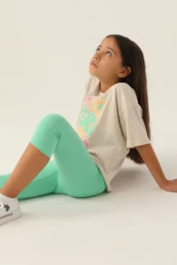 US Polo Assn. US Polo Shirt Assn Girls' Cream Capri Set - Image 3