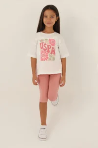 US Polo Assn. KIZ GARSON Capri Leggings Set - Cream