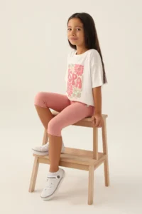 US Polo Assn. KIZ GARSON Capri Leggings Set - Cream - Image 2