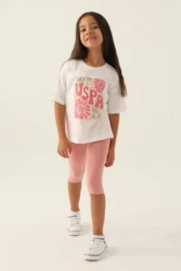 US Polo Assn. KIZ GARSON Capri Leggings Set - Cream - Image 3