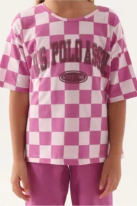 US Polo Assn. BASE. Polo Assn. Licensed US1811 Plaid T-Shirt and Capri Top and Bottom Girls' Set PURPLE - Image 2