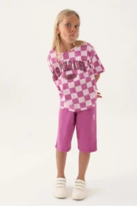 US Polo Assn. BASE. Polo Assn. Licensed US1811 Plaid T-Shirt and Capri Top and Bottom Girls' Set PURPLE - Image 3