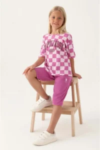 US Polo Assn. BASE. Polo Assn. Licensed US1811 Plaid T-Shirt and Capri Top and Bottom Girls' Set PURPLE - Image 4