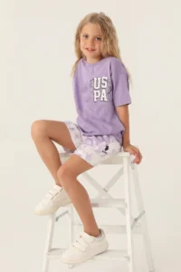 US Polo Assn. U.s. Polo Shirt Assn Girls' Purple Shorts Set - Image 2