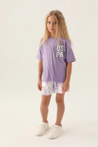 US Polo Assn. U.s. Polo Shirt Assn Girls' Purple Shorts Set - Image 3