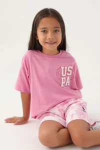US Polo Assn. U.s. Polo Shirt Assn Girls' Purple Shorts Set - Image 3