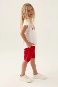 US Polo Assn. US1833-C Licensed Girl's Bermuda Suit Cream-Red - Image 3