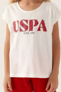 US Polo Assn. US1833-C Licensed Girl's Bermuda Suit Cream-Red - Image 4