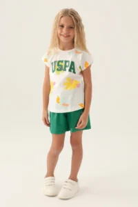 US Polo Assn. U.s. Polo Shirt Assn Girls' Cream Shorts Set - Image 3