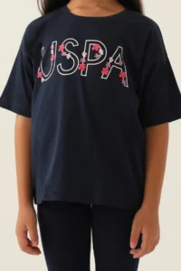 US Polo Assn. Base. Polo Assn Licensed Written Flowers Navy Blue Girls Bermuda Set - Image 4