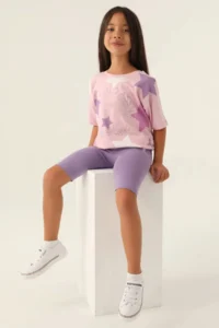 US Polo Assn. BASE. Polo Assn Licensed Starry Powder Pink Girls' Bermuda Suit - Image 2