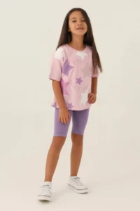 US Polo Assn. BASE. Polo Assn Licensed Starry Powder Pink Girls' Bermuda Suit - Image 3