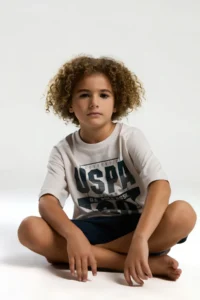 US Polo Assn. U.s. Polo Shirt Assn Boys' Cream Bermuda Set - Image 3