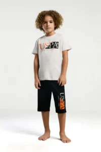 US Polo Assn. U.s. Polo Shirt Assn Boys' Cream Capri Set - Image 2