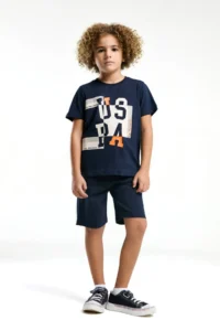 US Polo Shirt Assn. U.s. Polo Shirt Shirt Assn Boys' Navy Blue Bermuda Set - Image 3