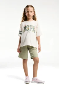 US Polo Assn. U.s. Polo Shirt Assn Girls' Cream Bermuda Set - Image 2