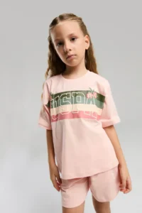 US Polo Assn. US Polo Assn. Girl's Floral Printed Light Pink Shorts Set - Image 2