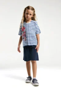 US Polo Assn. U.s. Polo Shirt Assn Girls' Blue Bermuda Set - Image 3