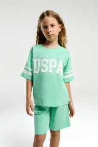 US Polo Assn. U.s. Polo Shirt Assn Girls' Green Bermuda Set - Image 2