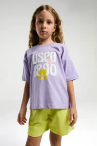 US Polo Assn. U.s. Polo Shirt Assn Girls' Purple Shorts Set - Image 2