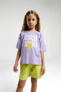 US Polo Assn. U.s. Polo Shirt Assn Girls' Purple Shorts Set - Image 3