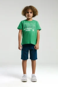 US Polo Assn. BASE. Polo Assn. Boy's Plain Colors T-shirt-shorts Set - Image 4