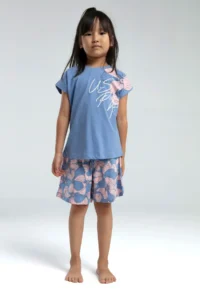 US Polo Assn. USPA Licensed 4-14 Years 100% Cotton Fabric Digital Printing Crew Neck Girls' Bottom-Top Shorts Set - Image 3
