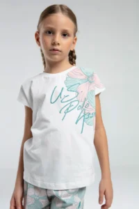 US Polo Assn. USPA Licensed 4-14 Years 100% Cotton Fabric Digital Printing Crew Neck Girls' Bottom-Top Shorts Set - Image 7