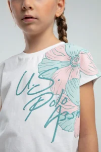 US Polo Assn. USPA Licensed 4-14 Years 100% Cotton Fabric Digital Printing Crew Neck Girls' Bottom-Top Shorts Set - Image 8
