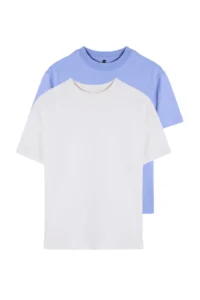 TRENDYOLMİLLA Ecru-Blue 2 Sets Package 100% Cotton Basic Dog collar Knitting T-Shirt - Image 7