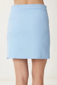 Happiness İstanbul Women Gök Blue slit Mini Weaving Skirt - Image 5