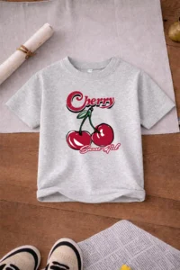 twins tailors Cat and Cherry Printed 3-Pack Navy Blue-Grey-Red Girls' T-Shirt - Image 4