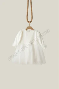 penu baby kids White Long Balloon Fabric Sleeve Detailed Tutu Tutu Baby Girl Dress - Image 6