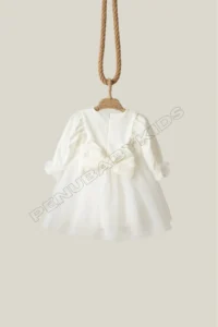 penu baby kids White Long Balloon Fabric Sleeve Detailed Tutu Tutu Baby Girl Dress - Image 7