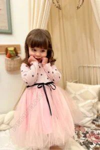 penu baby kids Pink Polka Dot Detailed Long Sleeve Baby Girl Dress - Image 3