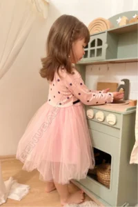 penu baby kids Pink Polka Dot Detailed Long Sleeve Baby Girl Dress - Image 4