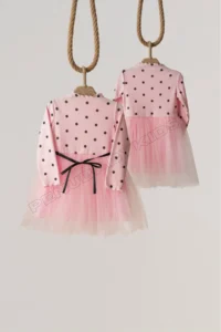 penu baby kids Pink Polka Dot Detailed Long Sleeve Baby Girl Dress - Image 5