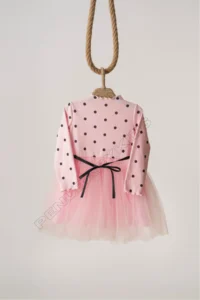 penu baby kids Pink Polka Dot Detailed Long Sleeve Baby Girl Dress - Image 6