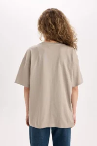 DeFacto Oversize Wide Fit Crew Neck Basic Plain Short Sleeve T-Shirt - Image 5