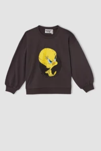 DeFacto Girl's Looney Tunes Crew Neck Soft Fuzzy Sweatshirt