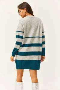 Olalook Women's Gray Six Stripes Soft Textured Knitwear Tunic Dress - Image 5