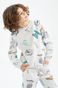 DeFacto Boys' Crew Neck Patterned Sweatshirt - Image 7