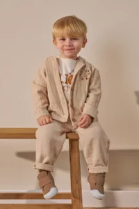 Minipodyum Baby Boy Printed Bottom Top Set Hooded Pocket Holiday Clothes 3-Piece - Image 4