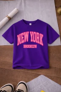 twins tailors Pack of 3 Purple-Fuchsia-Pink Girls' T-Shirts with Donat and Selfie Bear Printed - Image 3