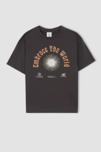 DeFacto Boy's Oversize Fit Back Printed Cotton Combed Short Sleeve T-Shirt