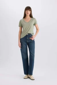 DeFacto Regular Fit V Neck Basic Plain Short Sleeve T-Shirt - Image 2