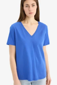 DeFacto 100% Cotton Regular Fit V-Neck Basic Plain Short Sleeve T-Shirt