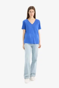 DeFacto 100% Cotton Regular Fit V-Neck Basic Plain Short Sleeve T-Shirt - Image 2