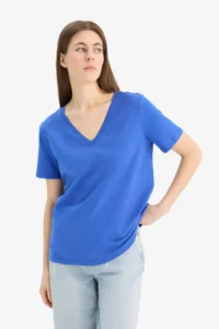 DeFacto 100% Cotton Regular Fit V-Neck Basic Plain Short Sleeve T-Shirt - Image 3