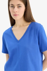 DeFacto 100% Cotton Regular Fit V-Neck Basic Plain Short Sleeve T-Shirt - Image 5